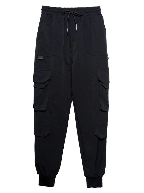 Stylish Drawstring Punk Empire Black Casual Overalls Pants - Image 10