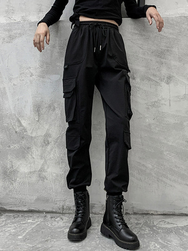 Stylish Drawstring Punk Empire Black Casual Overalls Pants - Image 2