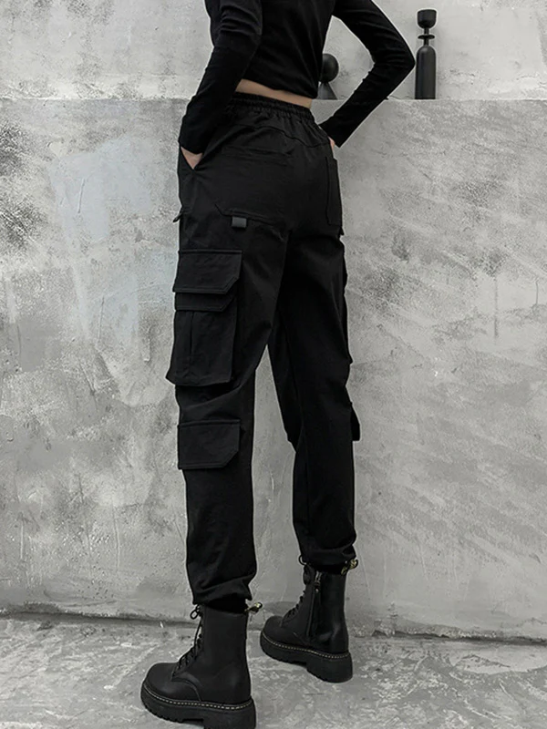 Stylish Drawstring Punk Empire Black Casual Overalls Pants - Image 5