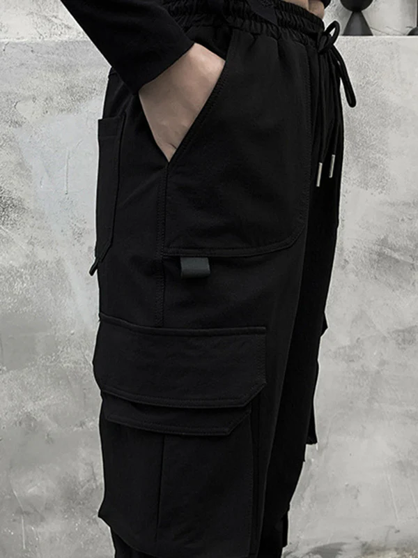 Stylish Drawstring Punk Empire Black Casual Overalls Pants - Image 7