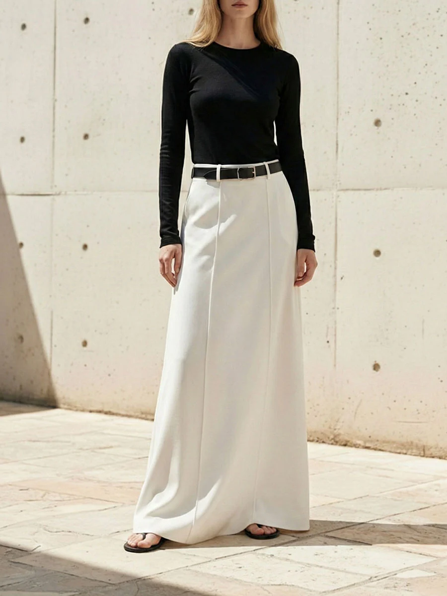 Stylish H-Line Solid Color Skirts Bottoms - Image 4