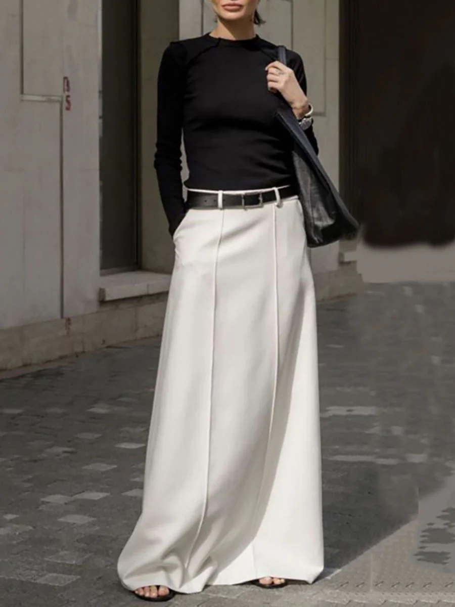 Stylish H-Line Solid Color Skirts Bottoms - Image 5
