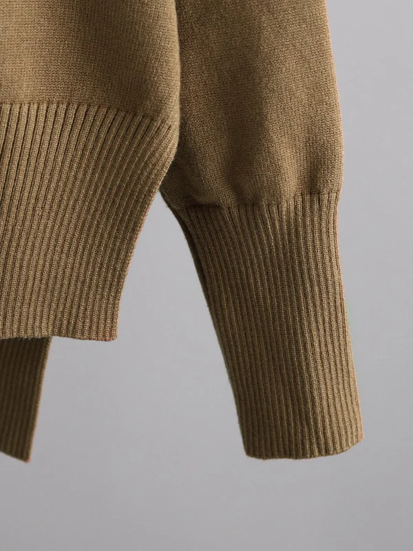 Stylish High-Low Long Sleeves Split-Side Solid Half Turtleneck Sweater Tops & Wide Leg Pants Two Pieces Set - Image 7