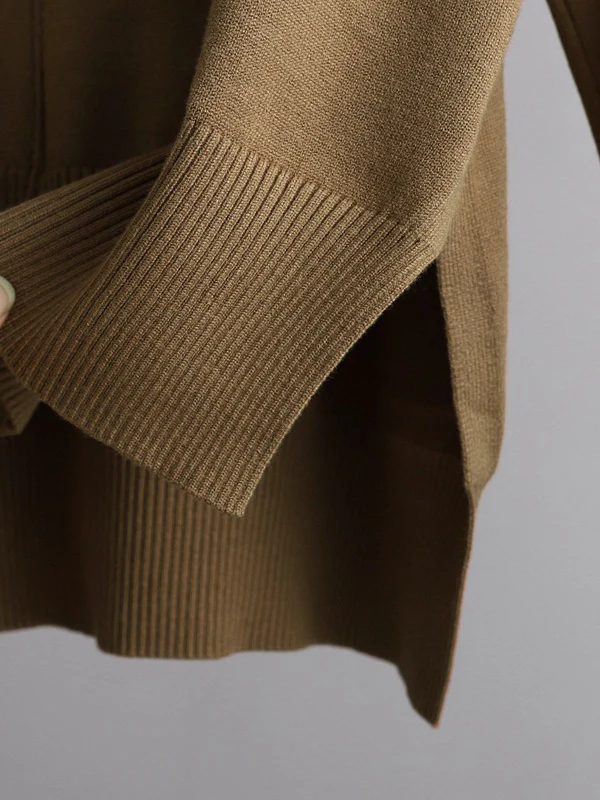 Stylish High-Low Long Sleeves Split-Side Solid Half Turtleneck Sweater Tops & Wide Leg Pants Two Pieces Set - Image 9