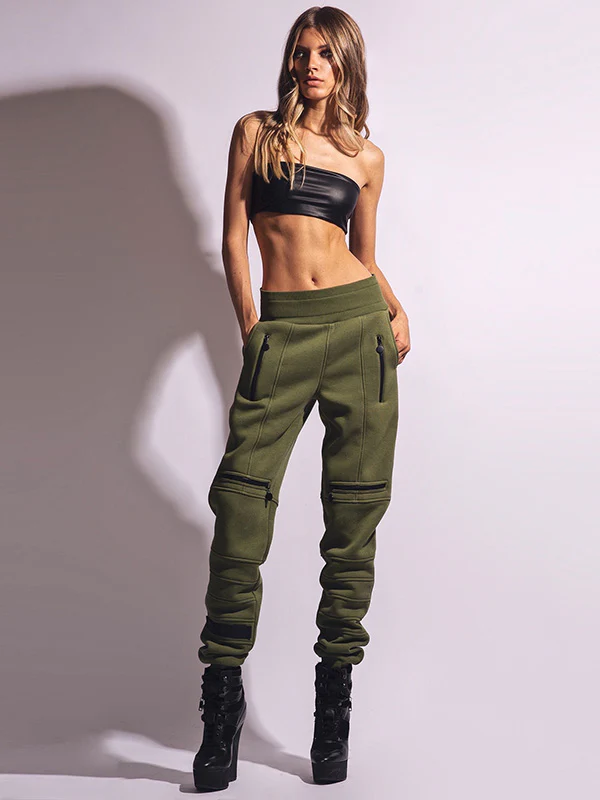 Stylish High-Waisted Solid Color Zipper Casual Sports Pants - Image 3