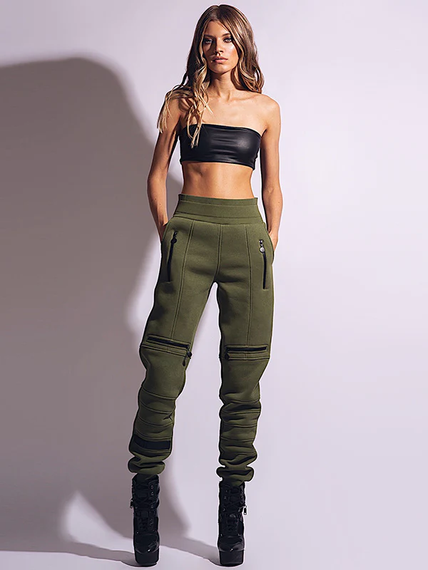 Stylish High-Waisted Solid Color Zipper Casual Sports Pants - Image 4