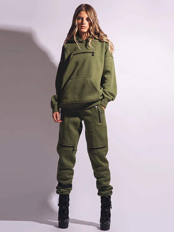 Stylish High-Waisted Solid Color Zipper Casual Sports Pants - Image 6
