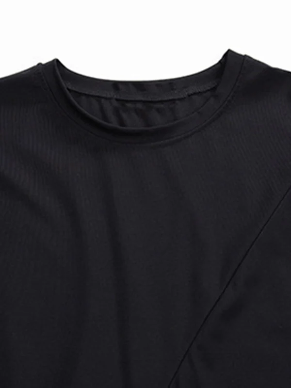 Stylish Irregular Zipper Split-Joint Black T-Shirt Top - Image 12
