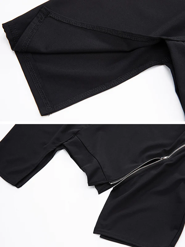 Stylish Irregular Zipper Split-Joint Black T-Shirt Top - Image 13