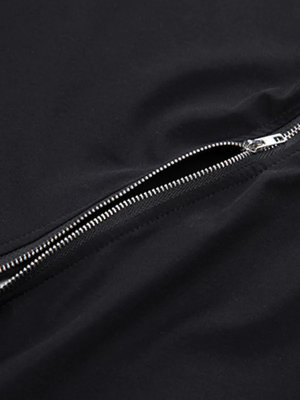 Stylish Irregular Zipper Split-Joint Black T-Shirt Top - Image 14