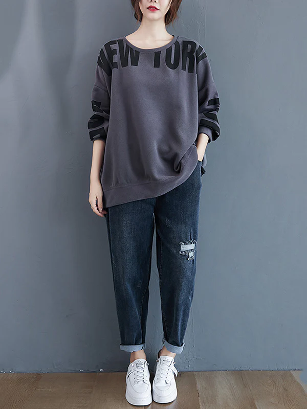 Stylish Letter Print Round-Neck Sweatshirt - Image 14