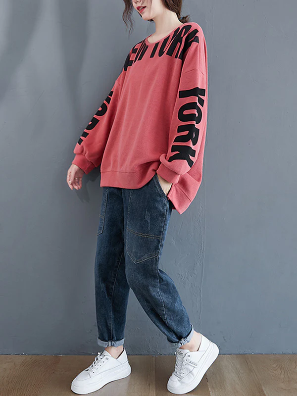 Stylish Letter Print Round-Neck Sweatshirt - Image 16
