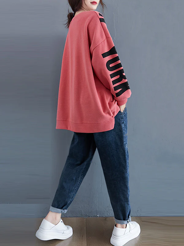 Stylish Letter Print Round-Neck Sweatshirt - Image 17