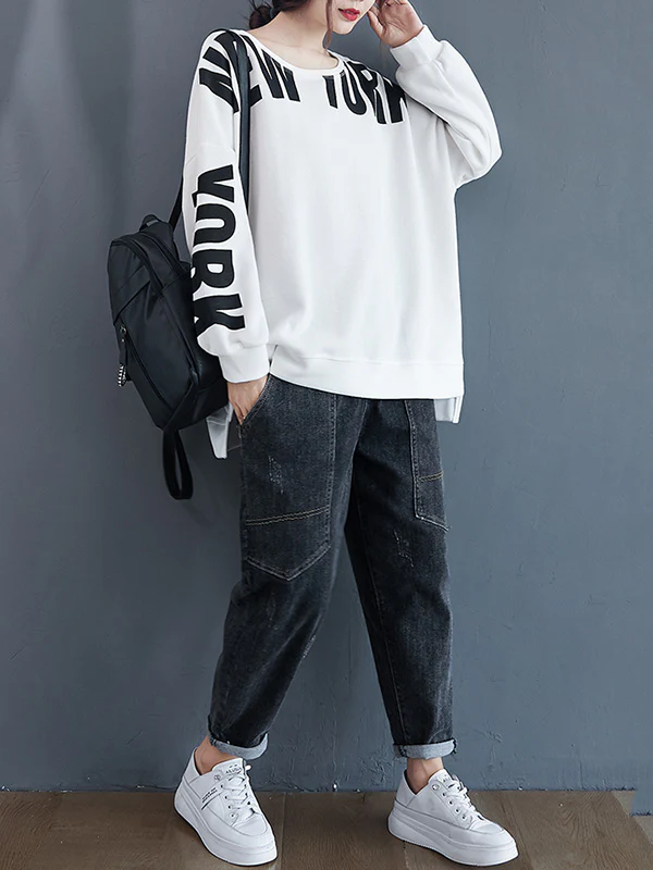Stylish Letter Print Round-Neck Sweatshirt - Image 8
