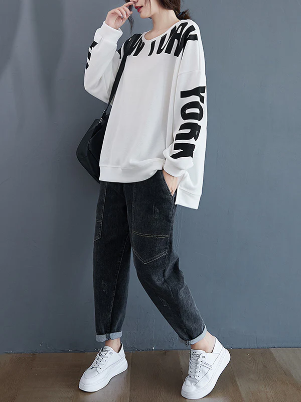 Stylish Letter Print Round-Neck Sweatshirt - Image 9