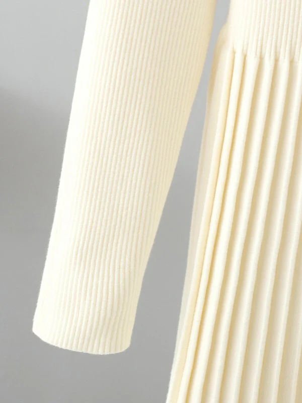 Stylish Long Sleeves High Waisted Pleated Solid Color Half Turtleneck Sweater Dresses - Image 10