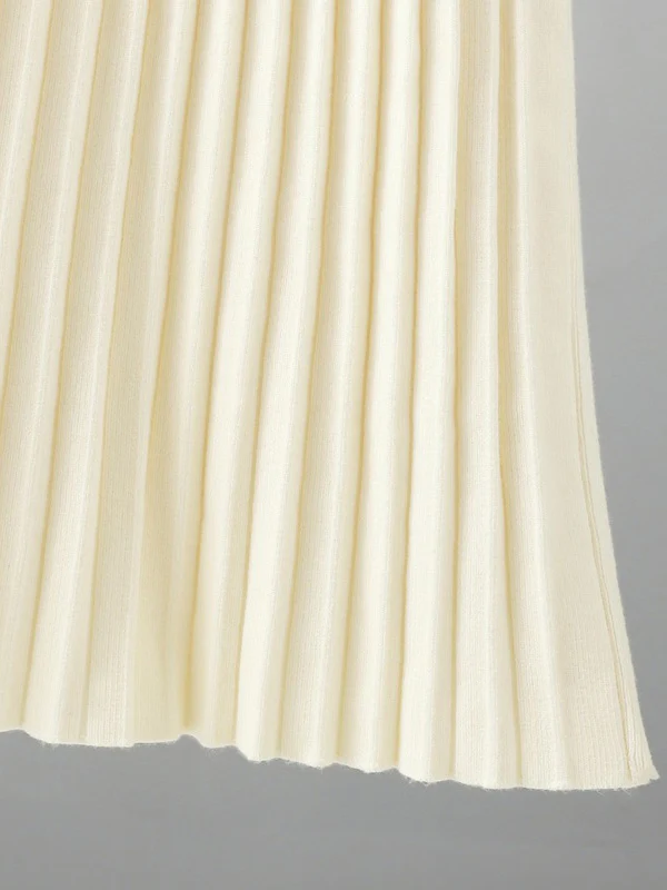 Stylish Long Sleeves High Waisted Pleated Solid Color Half Turtleneck Sweater Dresses - Image 11