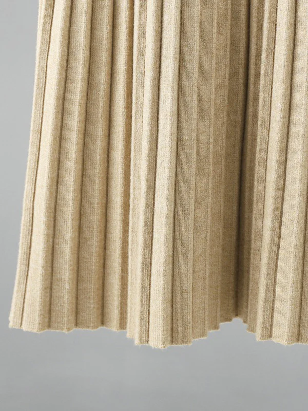 Stylish Long Sleeves High Waisted Pleated Solid Color Half Turtleneck Sweater Dresses - Image 7