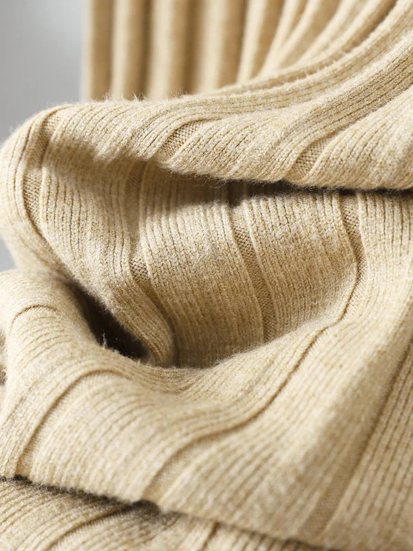 Stylish Long Sleeves High Waisted Pleated Solid Color Half Turtleneck Sweater Dresses - Image 8