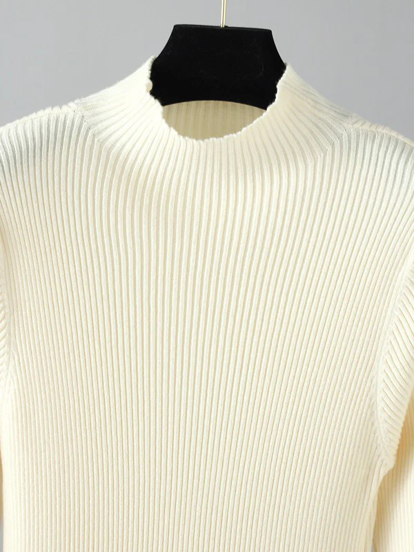 Stylish Long Sleeves High Waisted Pleated Solid Color Half Turtleneck Sweater Dresses - Image 9