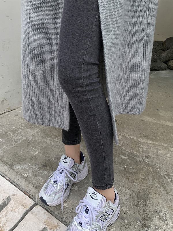 Stylish Long Sleeves Split-Front Solid Color High-Neck Sweater Tops - Image 21