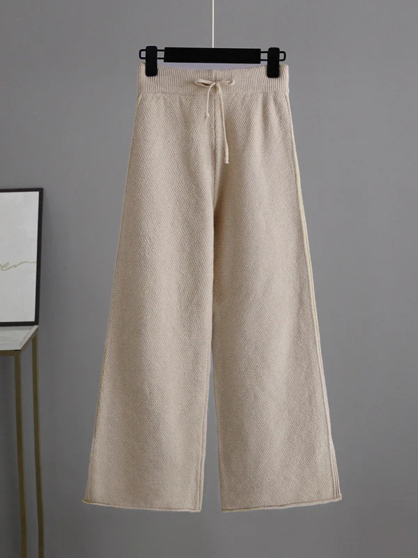 Stylish Loose High-Low Long Sleeves Solid Color Round-Neck Sweater Tops& Wide Leg Pants Two Pieces Set - Image 10