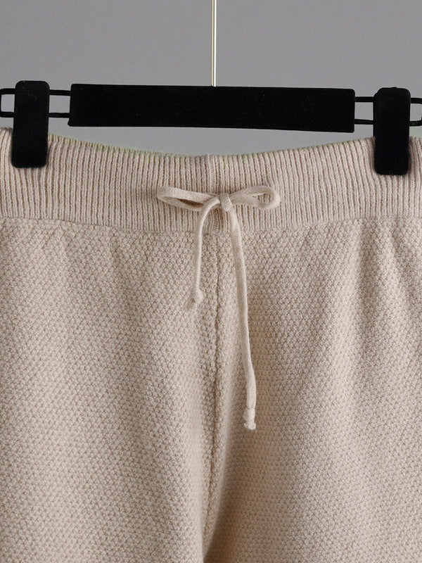 Stylish Loose High-Low Long Sleeves Solid Color Round-Neck Sweater Tops& Wide Leg Pants Two Pieces Set - Image 11