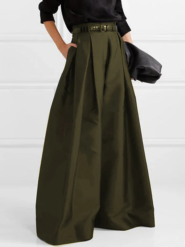 High Waisted Loose Pleated Solid Color Pants - Image 3