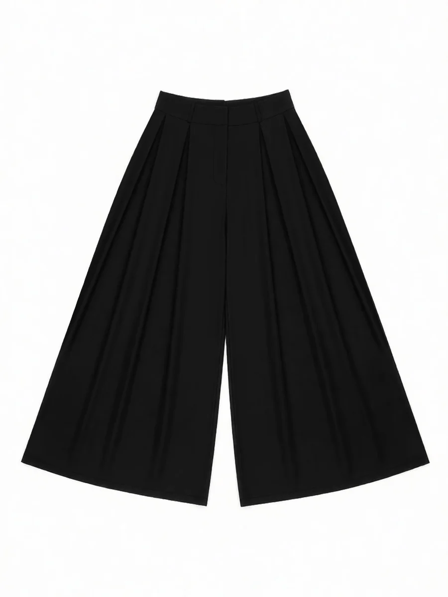 High Waisted Loose Pleated Solid Color Pants - Image 6