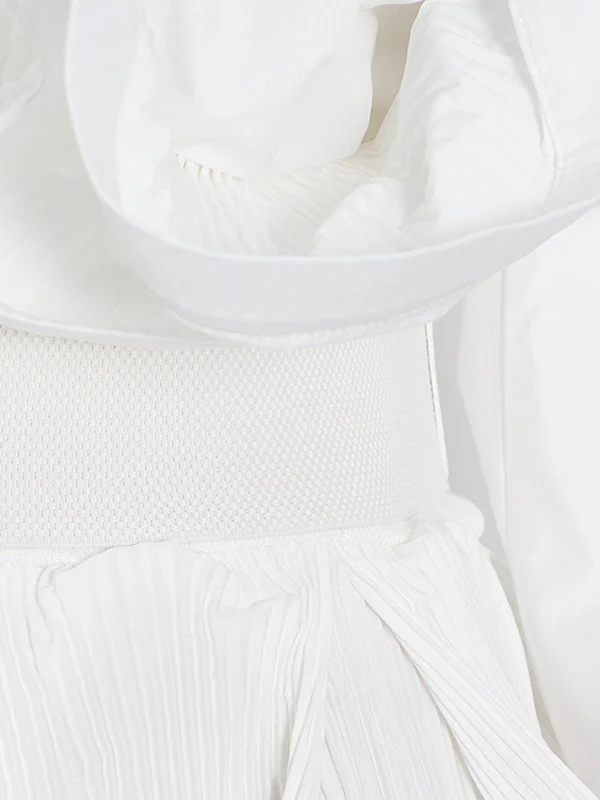 Stylish Loose Long Sleeves Buttoned Falbala Belted Solid Color Stand Collar Blouses&Shirts Tops - Image 13
