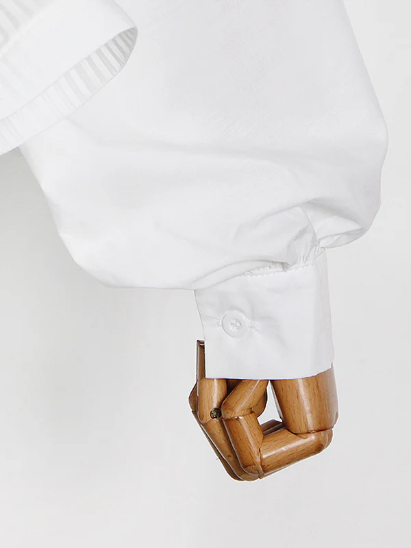 Stylish Loose Long Sleeves Buttoned Falbala Belted Solid Color Stand Collar Blouses&Shirts Tops - Image 14