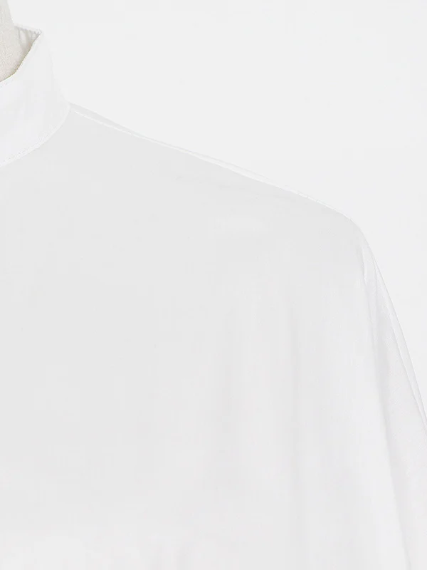 Stylish Loose Long Sleeves Buttoned Falbala Belted Solid Color Stand Collar Blouses&Shirts Tops - Image 9
