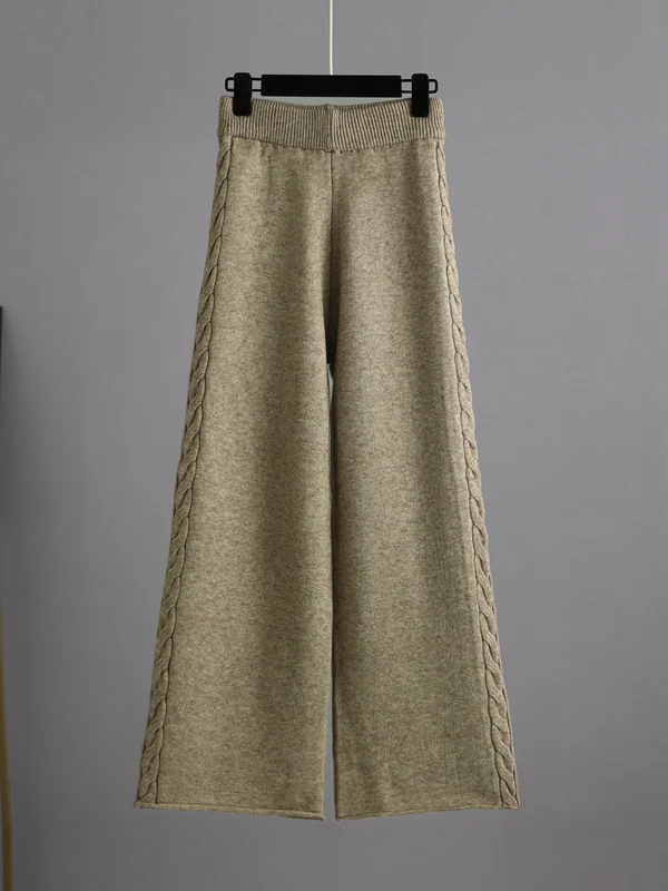 Stylish Loose Long Sleeves Solid Color V-Neck Sweater Tops& Wide Leg Pants Two Pieces Set - Image 9