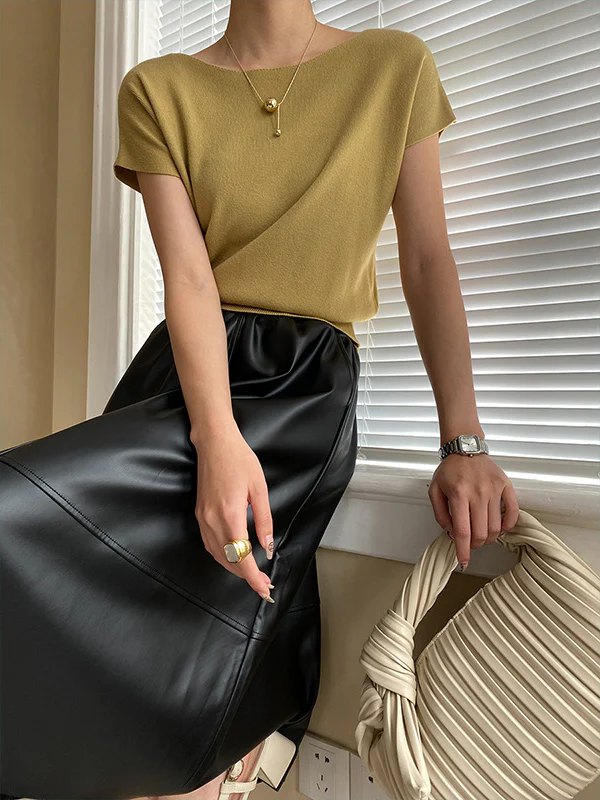 Stylish Loose Solid Color Boat Neck Knitwear Pullovers Tops - Image 10