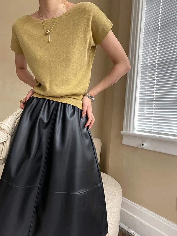 Stylish Loose Solid Color Boat Neck Knitwear Pullovers Tops - Image 11