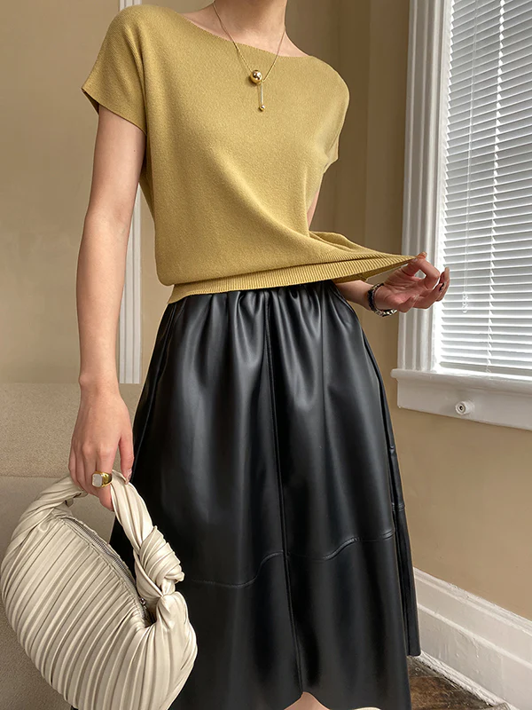 Stylish Loose Solid Color Boat Neck Knitwear Pullovers Tops - Image 12