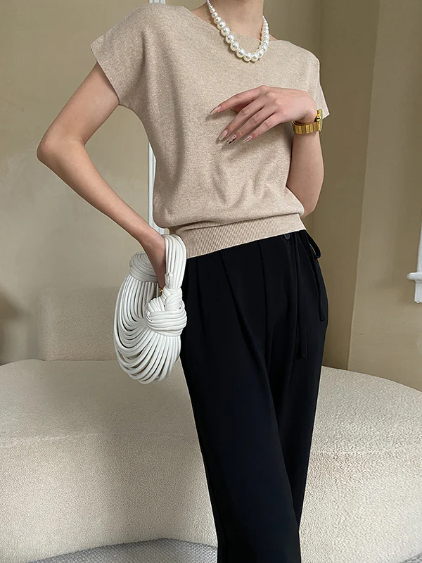 Stylish Loose Solid Color Boat Neck Knitwear Pullovers Tops - Image 16