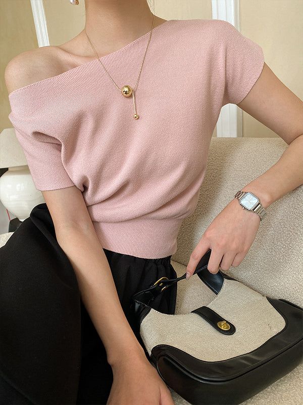 Stylish Loose Solid Color Boat Neck Knitwear Pullovers Tops - Image 17