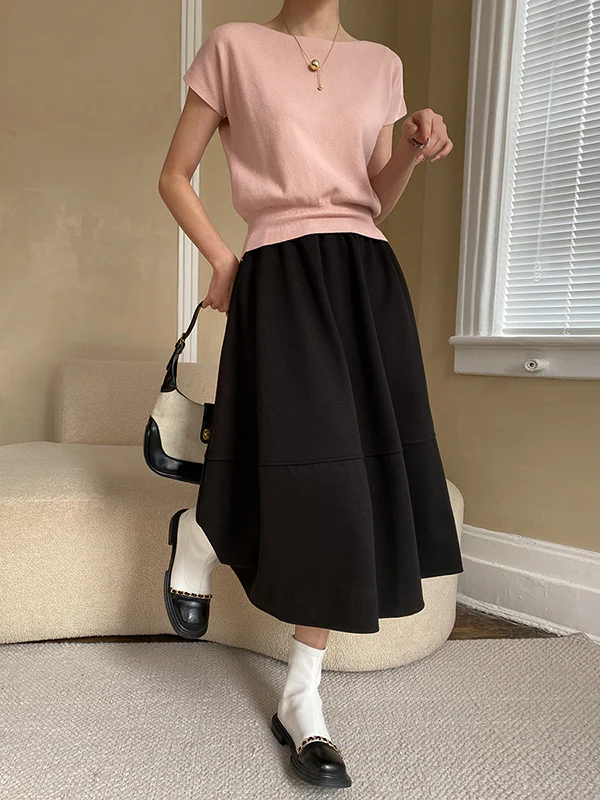 Stylish Loose Solid Color Boat Neck Knitwear Pullovers Tops - Image 20