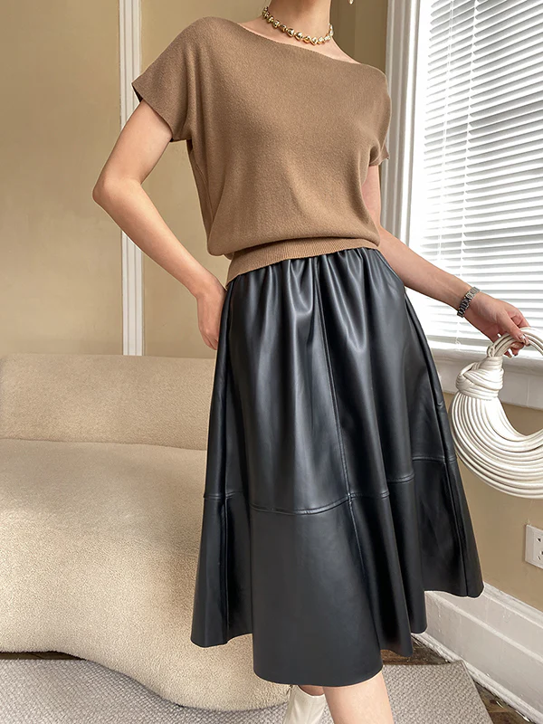 Stylish Loose Solid Color Boat Neck Knitwear Pullovers Tops - Image 24