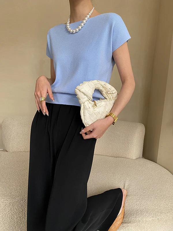 Stylish Loose Solid Color Boat Neck Knitwear Pullovers Tops - Image 32