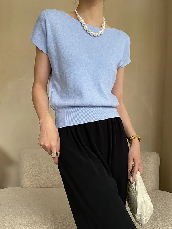 Stylish Loose Solid Color Boat Neck Knitwear Pullovers Tops - Image 33