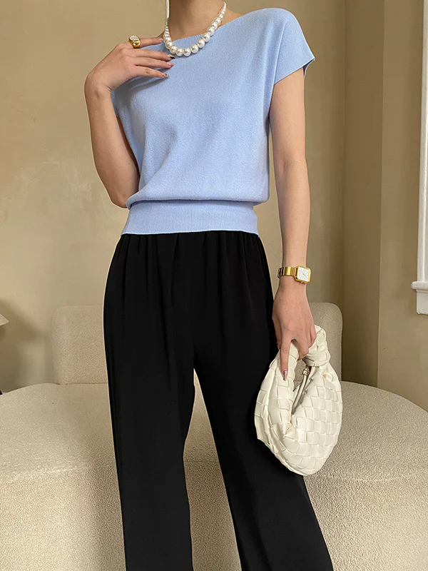 Stylish Loose Solid Color Boat Neck Knitwear Pullovers Tops - Image 34