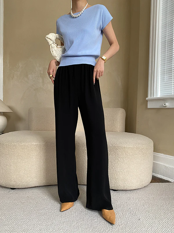Stylish Loose Solid Color Boat Neck Knitwear Pullovers Tops - Image 35