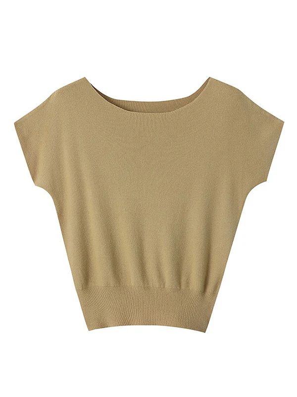 Stylish Loose Solid Color Boat Neck Knitwear Pullovers Tops - Image 36