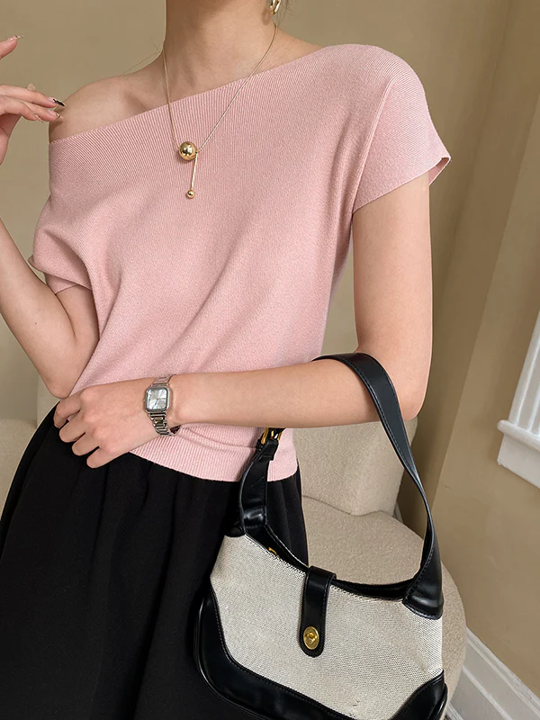 Stylish Loose Solid Color Boat Neck Knitwear Pullovers Tops - Image 6