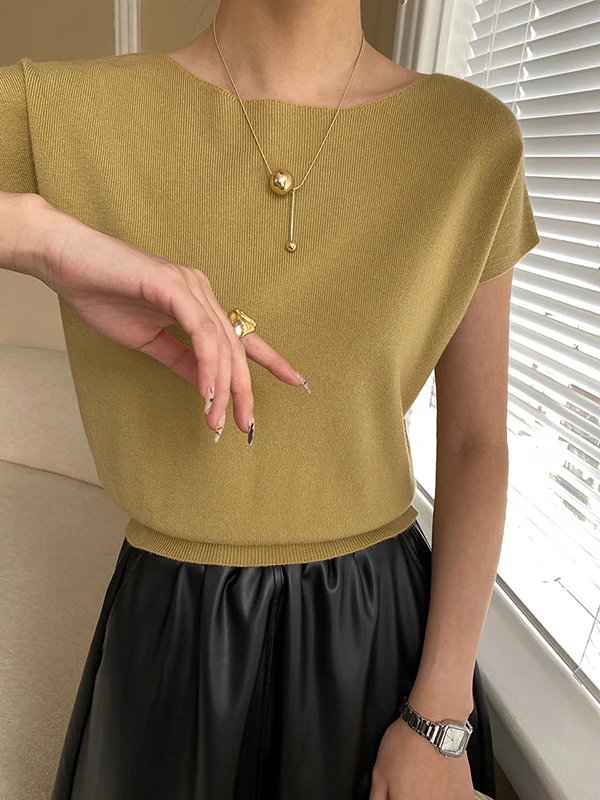 Stylish Loose Solid Color Boat Neck Knitwear Pullovers Tops - Image 9
