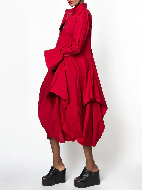 Stylish Loose Stand-Collar Long Sleeves Midi Dress - Image 2