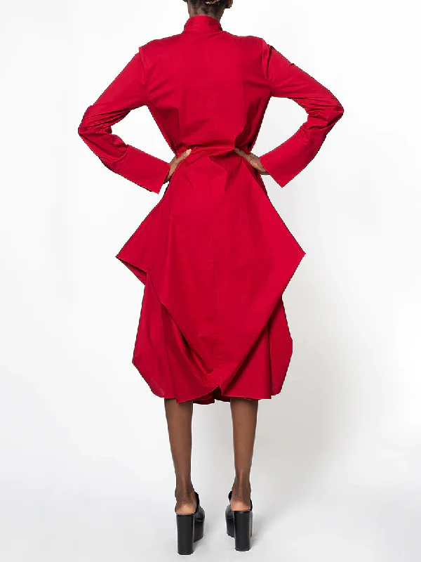 Stylish Loose Stand-Collar Long Sleeves Midi Dress - Image 4