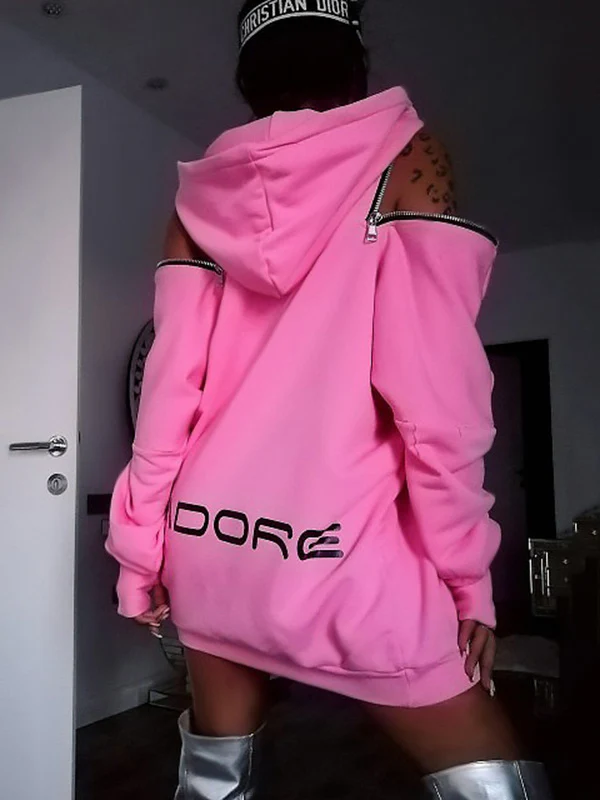 Stylish Off-The-Shoulder Letter Print Loose Hoodies&Sweatshirts Tops - Image 4